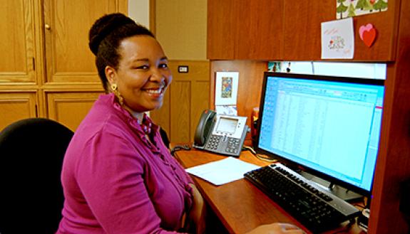 Tara Batemon, staff assistant at the Divinity School, took the Excel Level 2 class to better understand how to manipulate text-based data. Photo by Marsha A. Green.