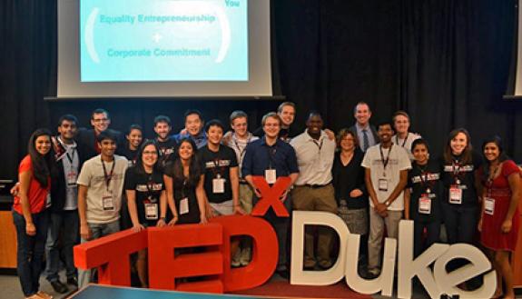 The 2013 TEDxDuke team after the successful completion of "TEDxDuke 2013: A Shrinking World" last April. Photo courtesy of TEDxDuke. 