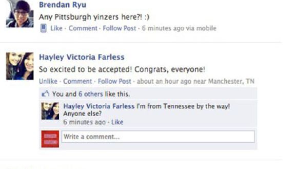 Facebook postings from new members of the Class of 2017.