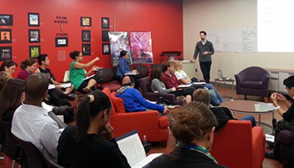 Nick Antonicci (standing in front), assistant director of Duke's Center for Sexual and Gender Diversity, leads an ally training workshop last year. Photo by April Dudash