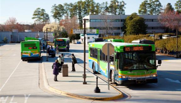 Alternative transporation has become more popular in the Raleigh-Durham area, including riding Triangle Transit. Duke community members can ride local buses for free with the GoPass. Photo courtesy of GoTriangle.