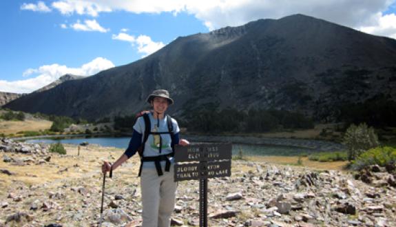 When she's not working on her kniting, Klugh Jordan loves to hike. Here, she poses at the Mono Pass at Yosemite National Park in September 2012. Photo courtesy of Klugh Jordan.