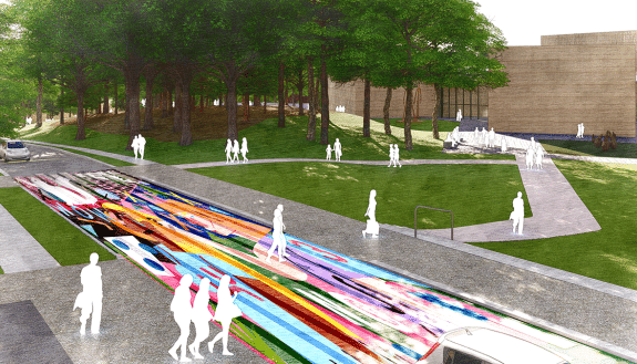 A street mural will visually connect the Nasher, the outdoor arts space and the Rubenstein Arts Center across Campus Drive.