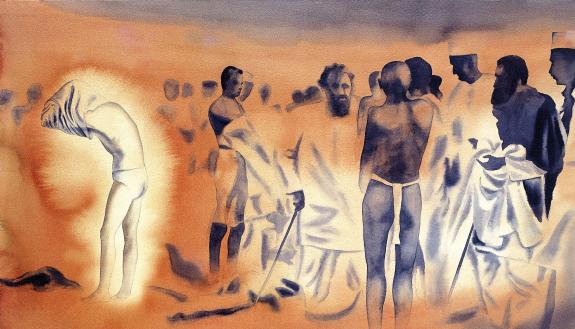 Atul Dodiya, Sea-Bath (Before Breaking the Salt Law), 1998. Watercolour on paper, 55.8 x 76.2 cm.