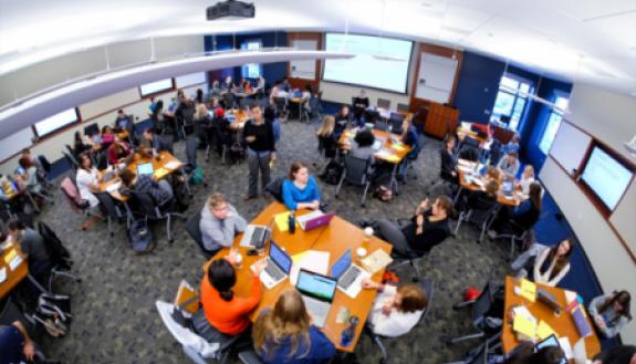 Students in School of Nursing common area