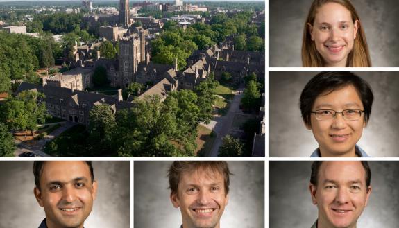 New hires for the quantitative initiative include, from top: Amy Goldberg, Xiuyuan Cheng, Peter Hoff, Nicolas Brunel and Iman Marvian. 
