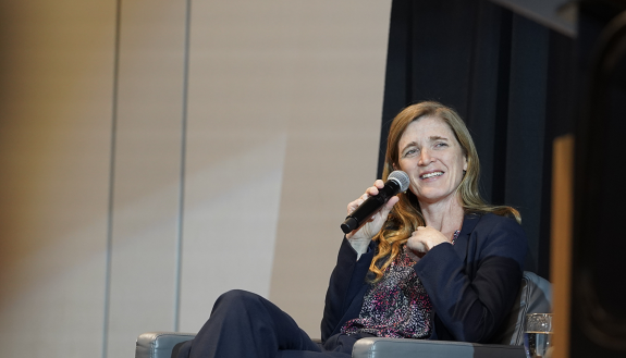 Samantha Power discusses making US foreign policy during a lecture at Duke.