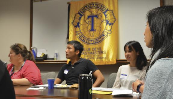 The Blue Devil Toastmasters Club meets on the first and third Fridays of the month.