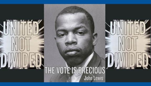poster saying United not divided with photo of young John Lewis