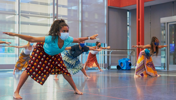 Ava Vinesett leads African dance class