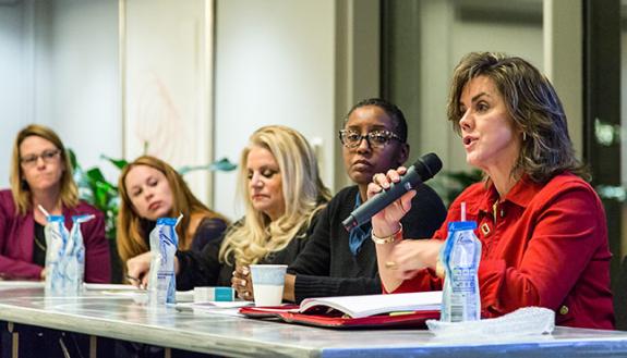 Women social entrepreneurs cautioned about obstacles but told a Duke audience to "just start your idea." Photo by Pilar Timpane