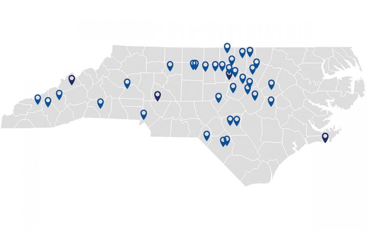 Map of North Carolina.