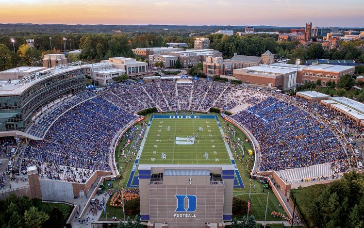 An aerial view of the crowd of nearly 33,000 fans captured at Saturday's 2022 Duke Employee Kickoff Celebration. Photo by Bill Snead.