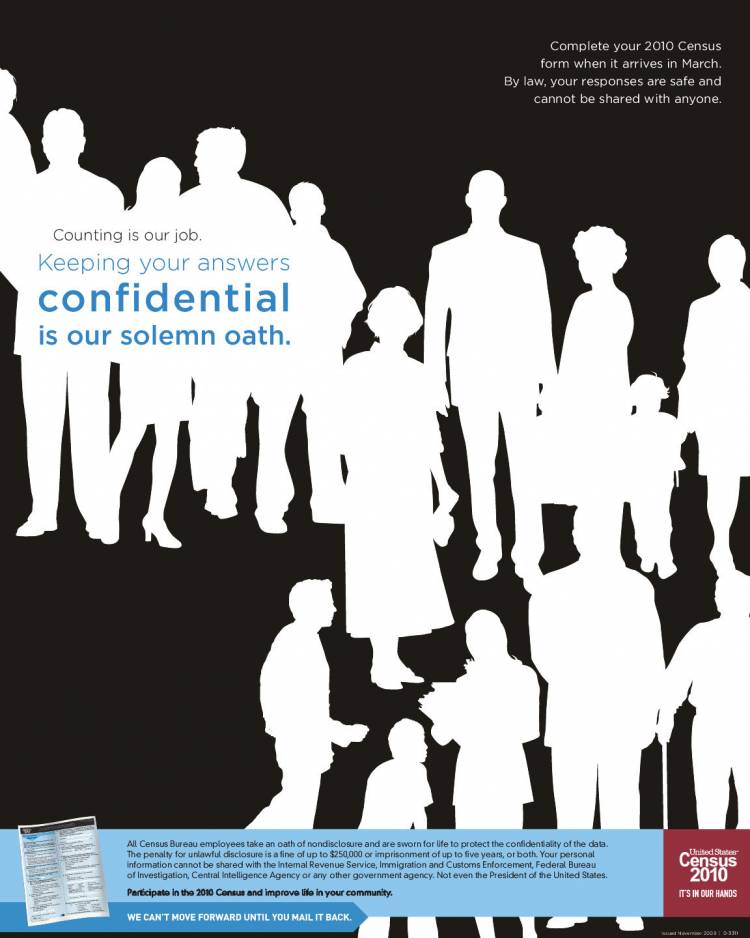 A poster from the 2010 census assures employees and constituents that their responses are safe and confidential. Photo from the U.S. Census Bureau.