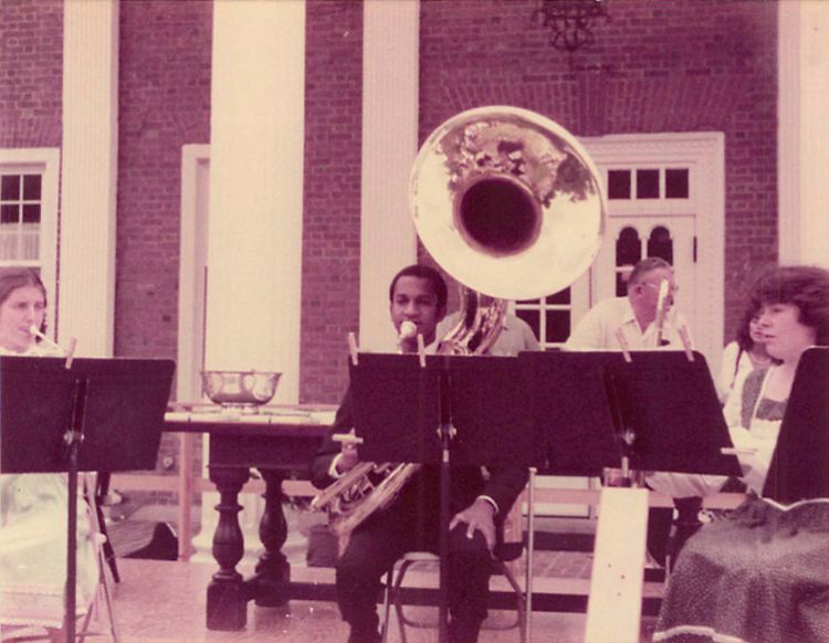 The North Carolina Symphony Orchestra played a part in inspiring Anthony Kelley, playing the tuba in this 1983 photo, into his love for music.  Photo courtesy of Anthony Kelley.