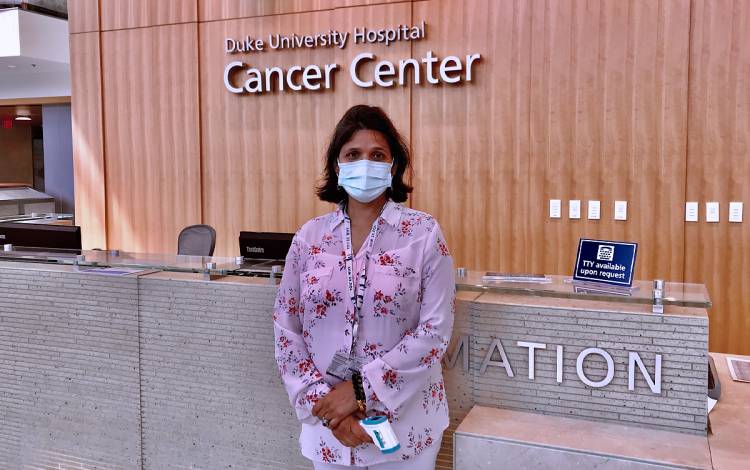 Deep breathing helped Arunima Srivastava when she worked as a symptom monitoring screener at various entrances to Duke Health facilities last May through August. Photo courtesy of Arunima Srivastava.