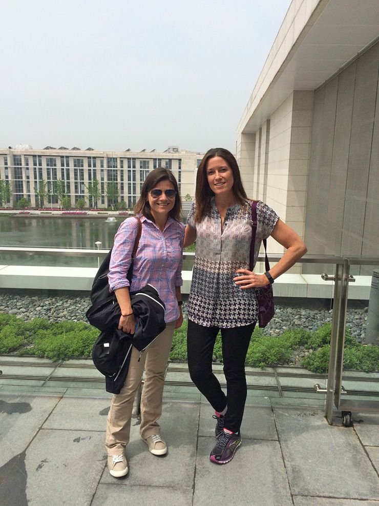 In 2016, Laura Brown, left, joined Maggie Epps, right on a trip to Duke Kunshan University. Photo courtesy of Laura Brown.