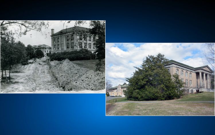 East Campus int he 1920s and now.