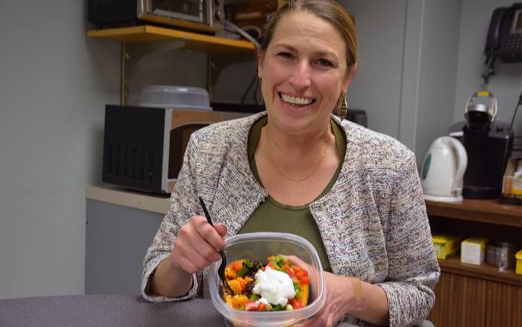Esther Granville shows off a healthy lunch before the pandemic. Photo courtesy of Working@Duke.