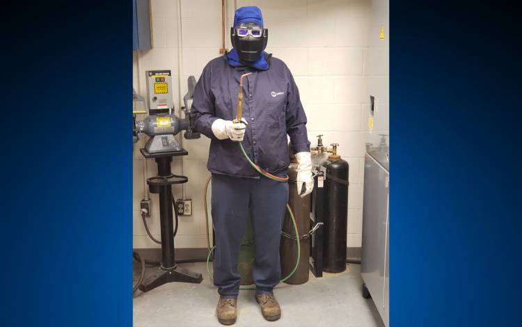 Greg Bumpass wears protective material to use a plasma cutter. Photo courtesy of Greg Bumpass.