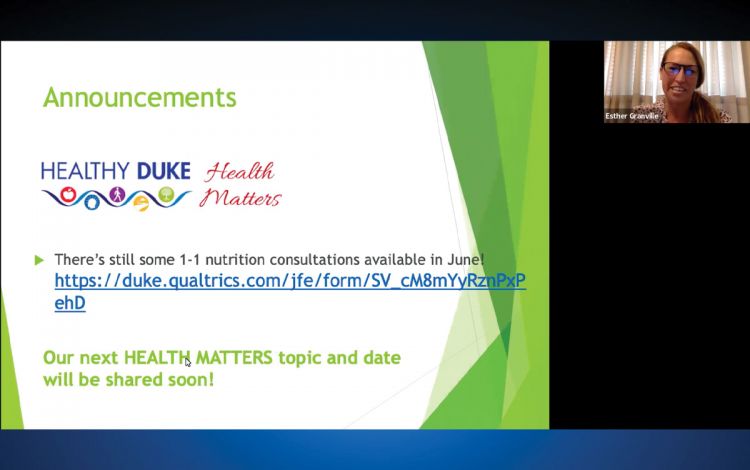 Health Matters webinars are an expansion of the presentations previously held by LIVE FOR LIFE, like this one hosted by Esther Granville. Photo courtesy of LIVE FOR LIFE.