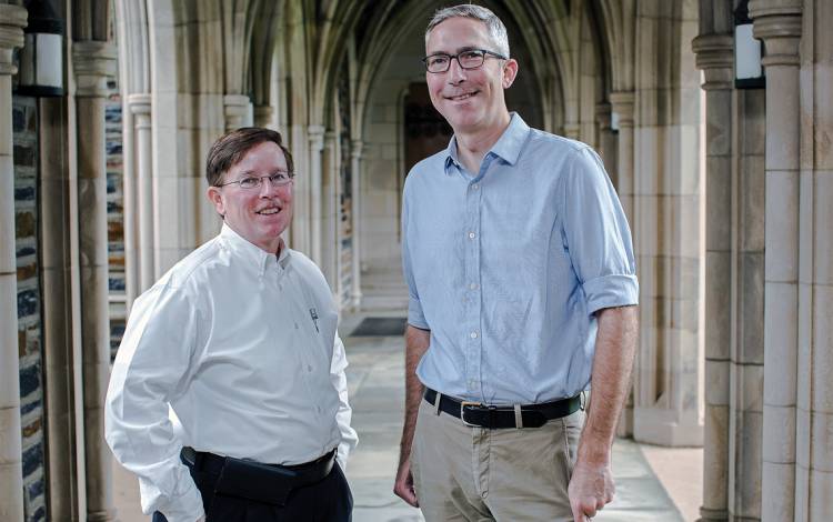 Sara-Jane Raines, left, and Damon Seils, right, are long-time members of Duke’s LGBT Task Force. Photo by Justin Cook.