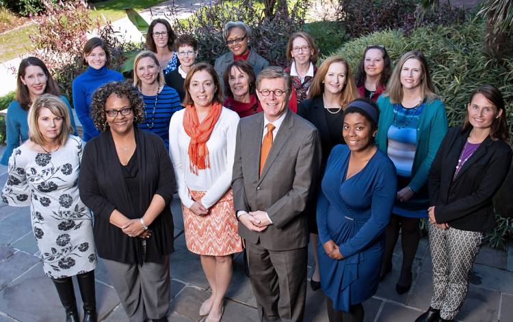 The support staff for Duke's Board of Trustees. Photo by Les Todd.