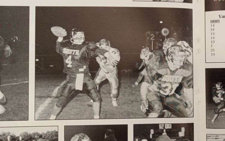 Mike Elko drops back to pass while playing quarterback at South Brunswick High School. Photo courtesy of South Brunswick High School.