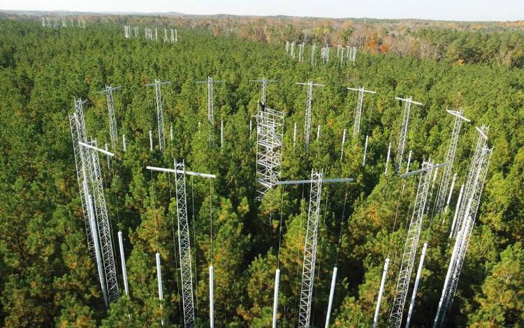 Massive towers that emitted carbon dioxide were part of a long-term study that yielded important research. Photo: Duke Forest.
