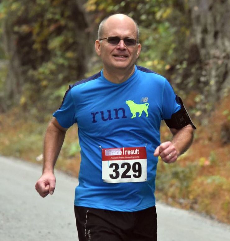 Mark Walters comes around a straightaway in the Peak to Creek Marathon that winds through the North Carolina mountains. Photo courtesy of Mark Walters.