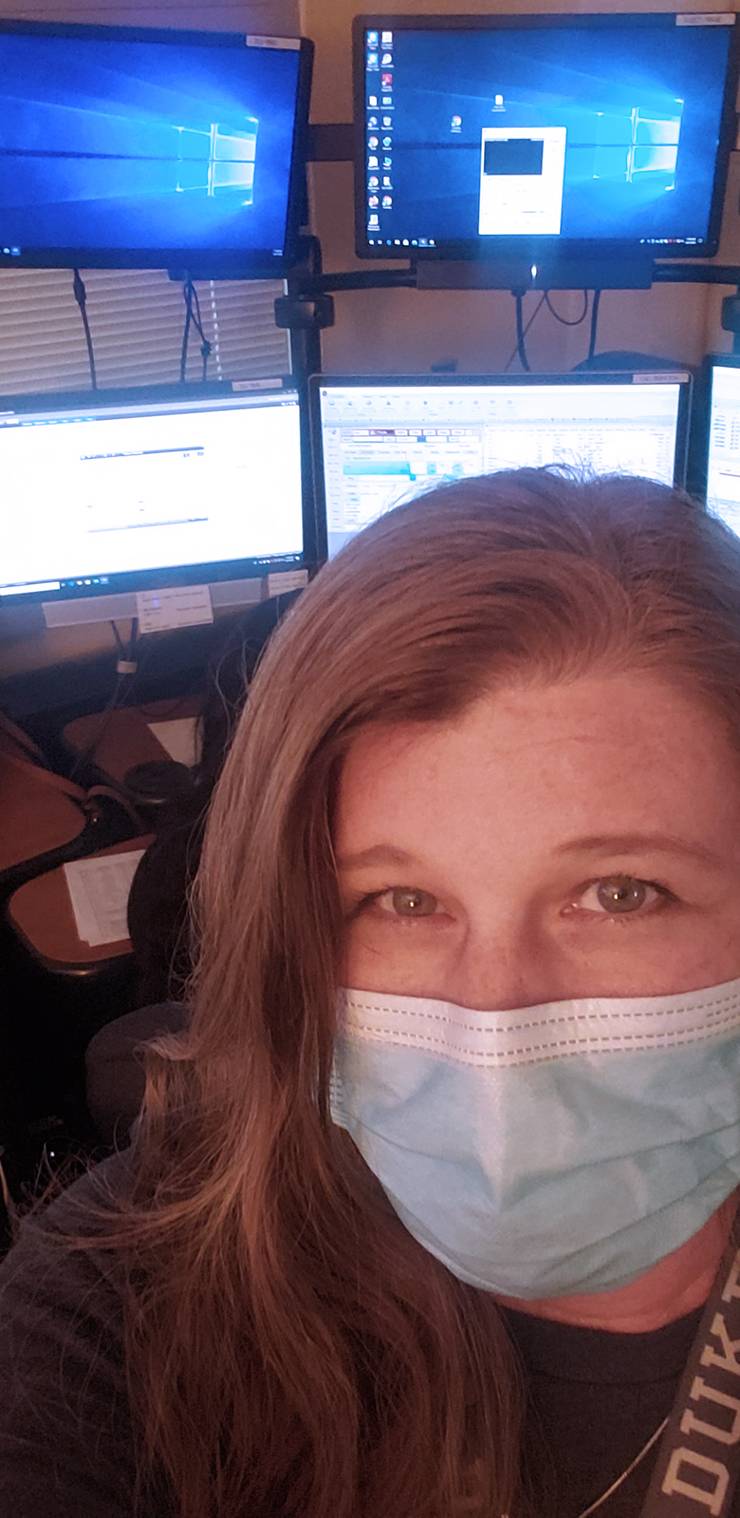 Pattie Poston, a telecommunicator with the Duke University Police Department, stayed ready to help emergency callers throughout the pandemic. Photo courtesy of Pattie Poston.