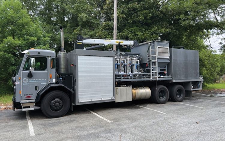 A 2,700-gallon truck helps Cleanstreak facilitate power washing using recycled water. Photo courtesy of Duke Parking & Transportation.