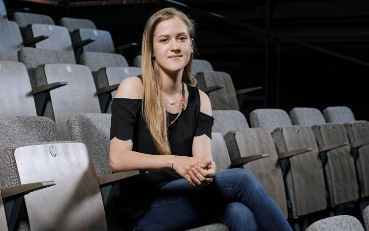 Duke student Sharon Kinsella is able to indulge her passion for theatre at the Rubenstein Arts Center. Photo by Alex Boerner.