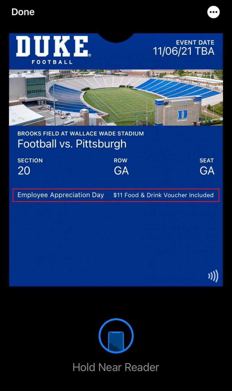 Ticket and food voucher for Employee Kickoff Game