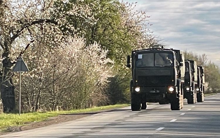Mitch Babb captured military vehicles rolling through the area where he worked in southwest Ukraine, in the midst of spring. Photo courtesy of Mitch Babb.