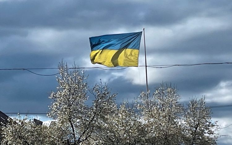 A blue and yellow flag flies proudly in southwest Ukraine, where Mitch Babb worked with internally displaced people along the border with Hungary. Photo courtesy of Mitch Babb.