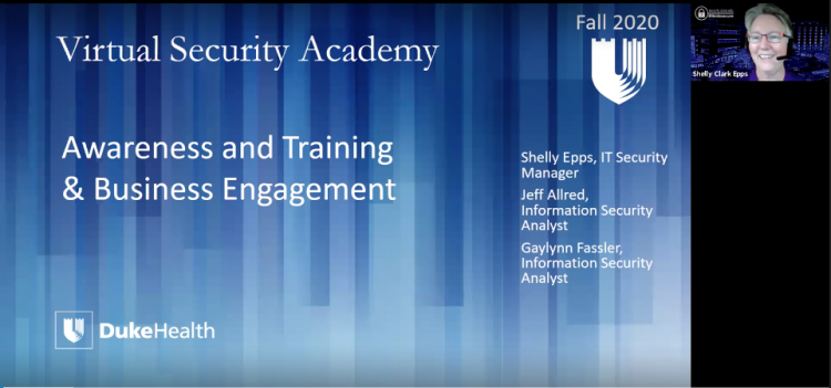 Shelly Epps, top right corner, leads a session of Virtual Security Academy last year. Photo courtesy of Virtual Security Academy.