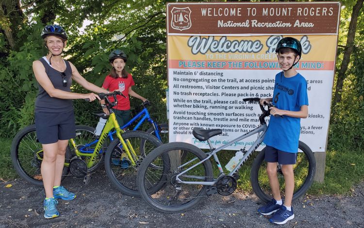 Maria Wisdom, left, with her daughter Ceci and son Robbie along the Virginia Creeper Trail.  Photo courtesy of Maria Wisdom.