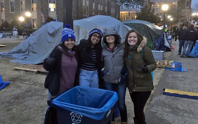 K-Ville Zero Waste Program organizer Pooja Lalwani, second from left, helps out at a game during the 2019-20 season. Photo courtesy of Pooja Lalwani.