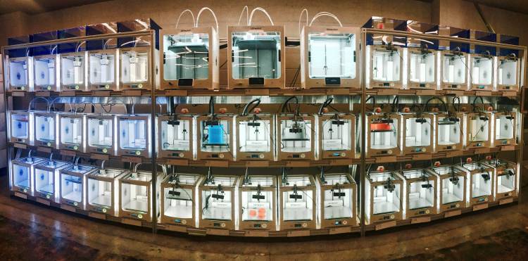 a Bank of 3D printers at the ready