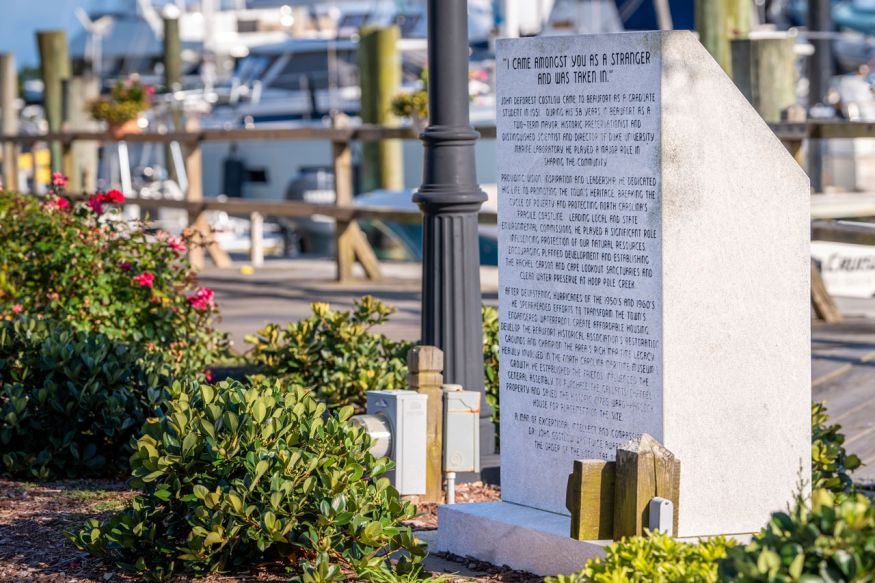 A monument to John Deforest Costlow, director of the marine lab for 42 years and mayor of Beaufort