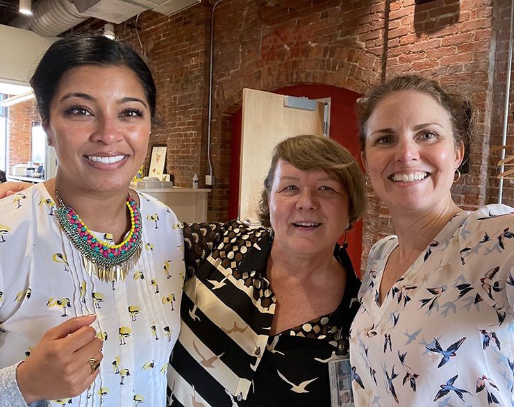 Neera Skurky, Cindy Hinson and Anne Fox pose for a group photo when the Office of Counsel colleagues realized they were all wearing shirts with birds.