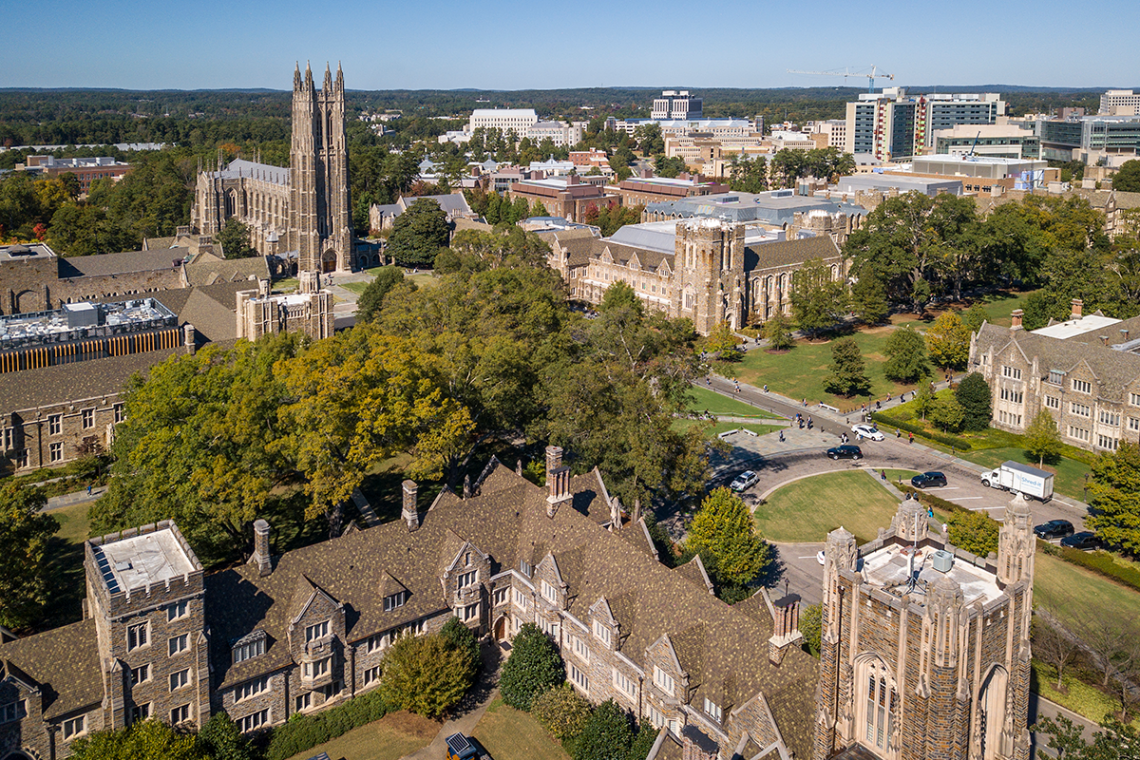 Campus aerial photo of Duke University and of Duke Health