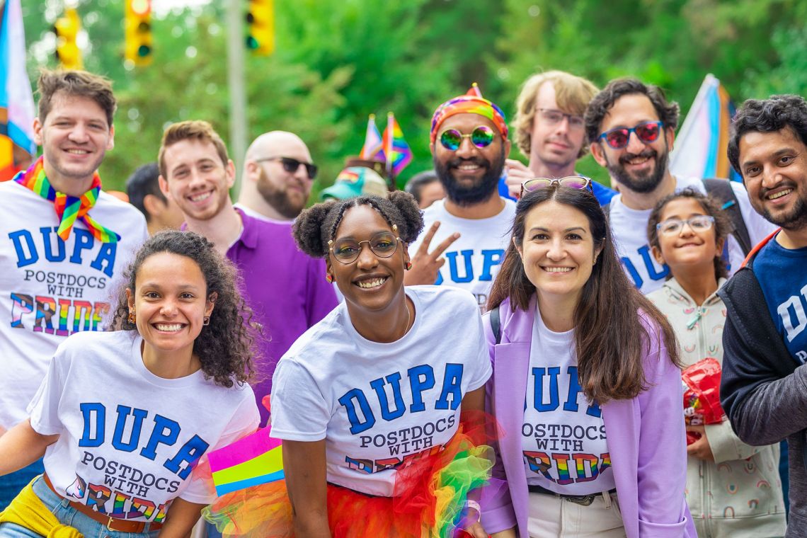 Duke postdocs show their support during Pride: Durham events Saturday. Photo by Chris Chris Vilorio