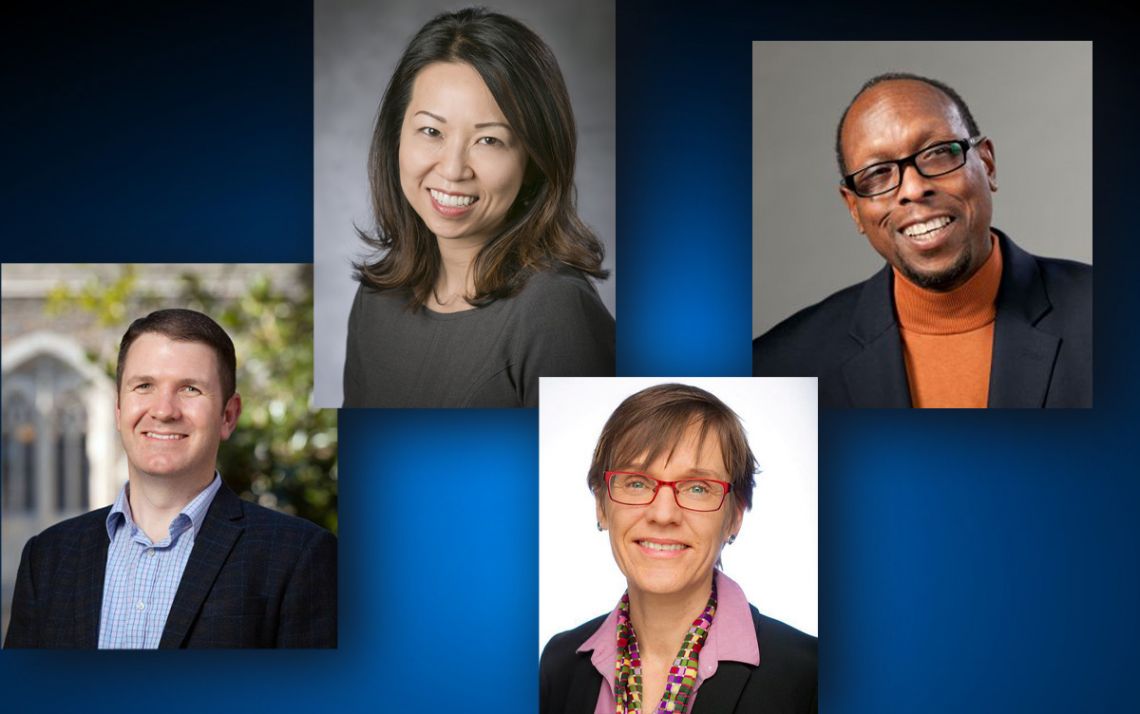 From left to right, Aaron Franklin, Minna Ng, Judith Kelley and Mark Anthony Neal are some of the Duke faculty members who were first-generation college graduates. 