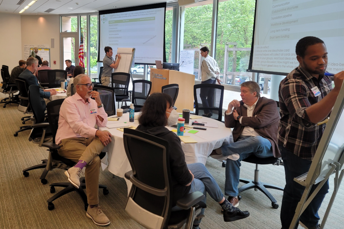 Regional leaders from Duke, NC State, UNC, RTI, NCBiotech, among several other universities and plant science companies collaboratively brainstorm their new network’s path to success. (Photo by courtesy of Sharlini Sankaran, Duke External Partnerships)