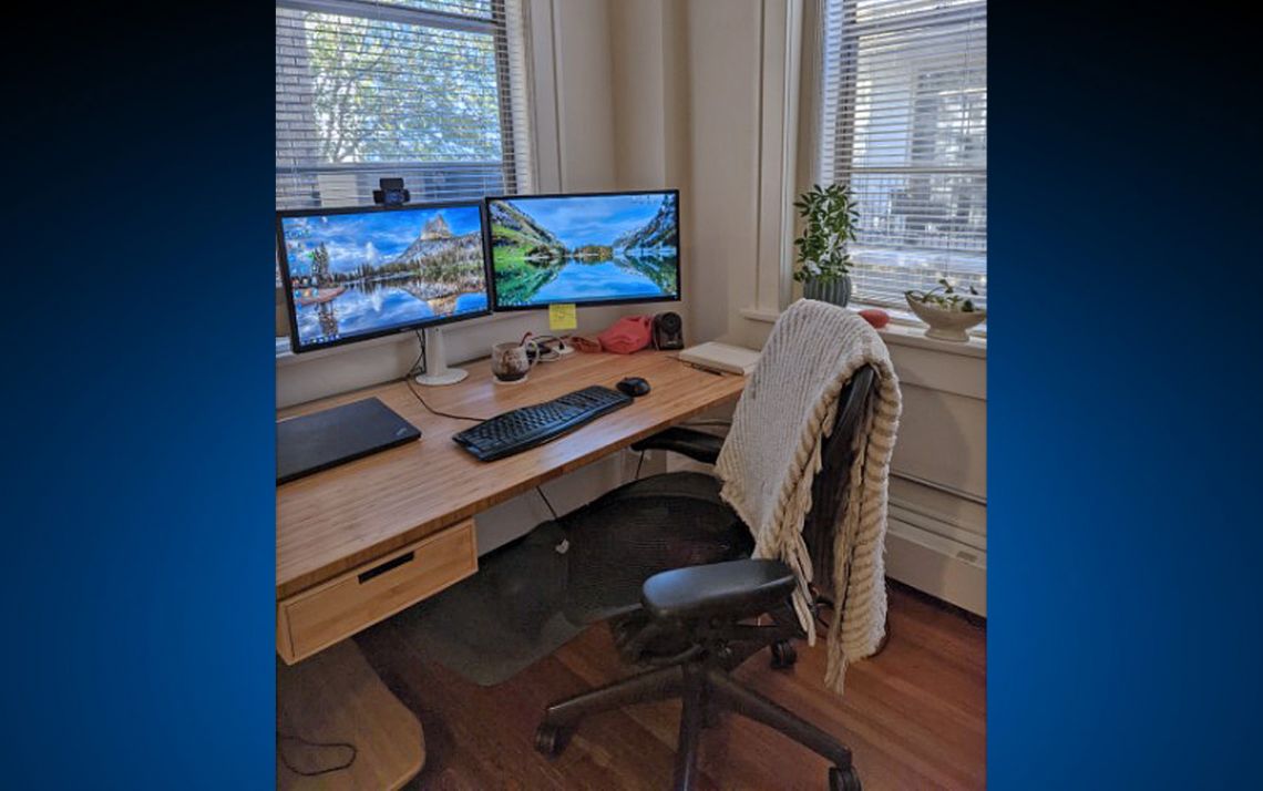 Courtney Mann's adjustable desk helps her work more efficiently from home. Photo courtesy of Courtney Mann.