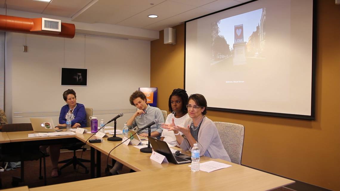 From right, historians Martha Jones and Blair Kelley, reporter David Graham and moderator Robin Kirk. Photo courtesy of the Forum for Scholars and Publics