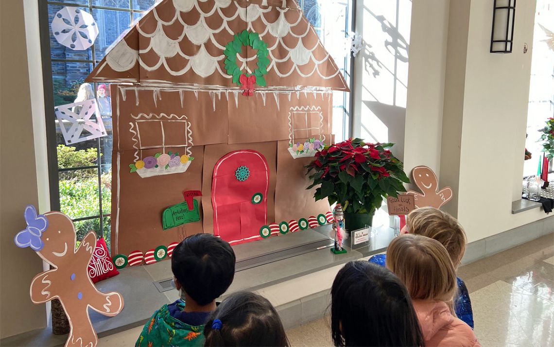 Members of the Heartwarmers class at The Little School were inspired by a gingerbread house they saw during a visit to the Duke Divinity School. Photo courtesy of The Little School. 