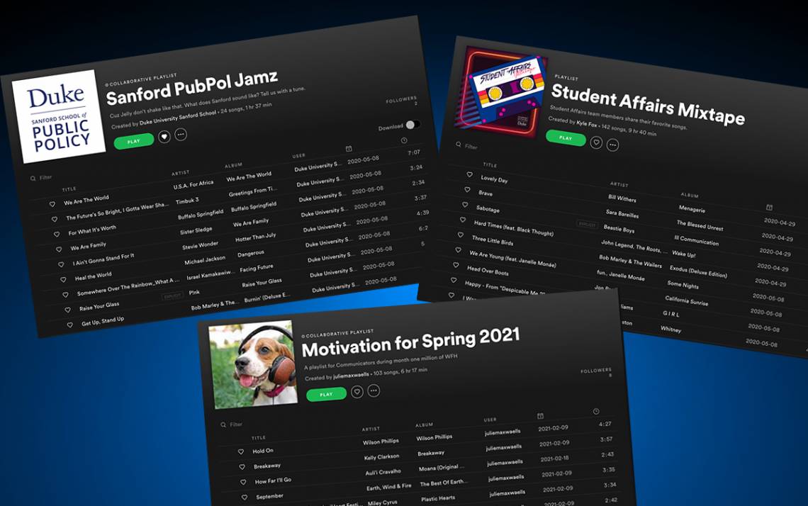 Employees with the Sanford School of Public Policy, Student Affairs and the Islamic Studies Center put together playlists for colleagues and students to enjoy. 